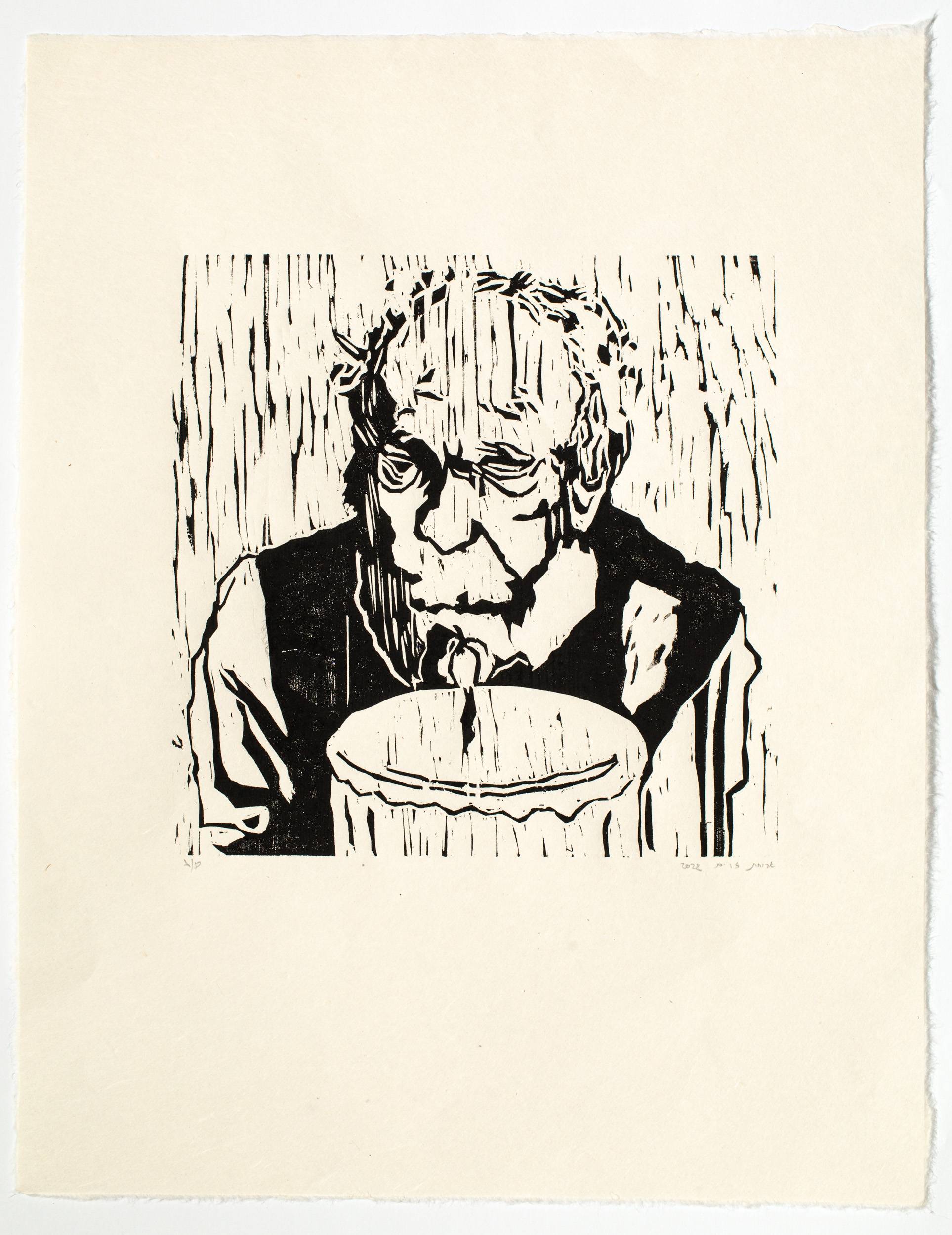 Solo Cake. woodcut on acid-free handmade paper